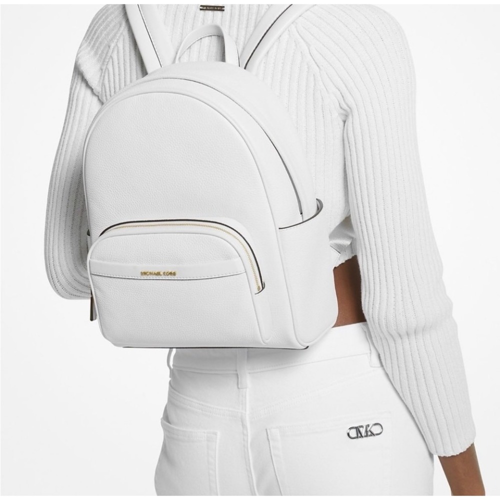 Michael Kors Bex Medium Pebbled Leather Backpack Optic White Leather Travel - Picture 2 of 16